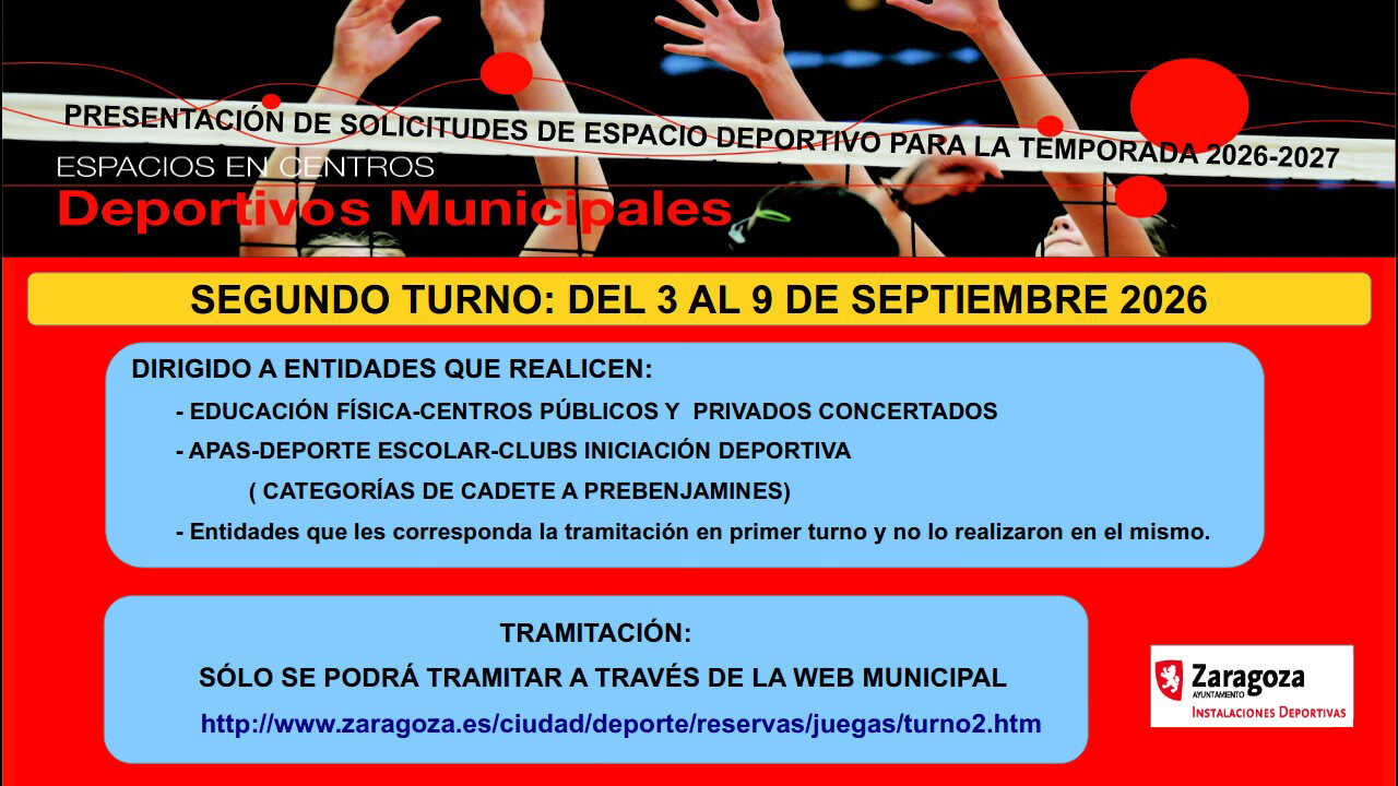 Zaragoza clubs and sports organizations can now apply for municipal facilities for the 2026-2027 season
