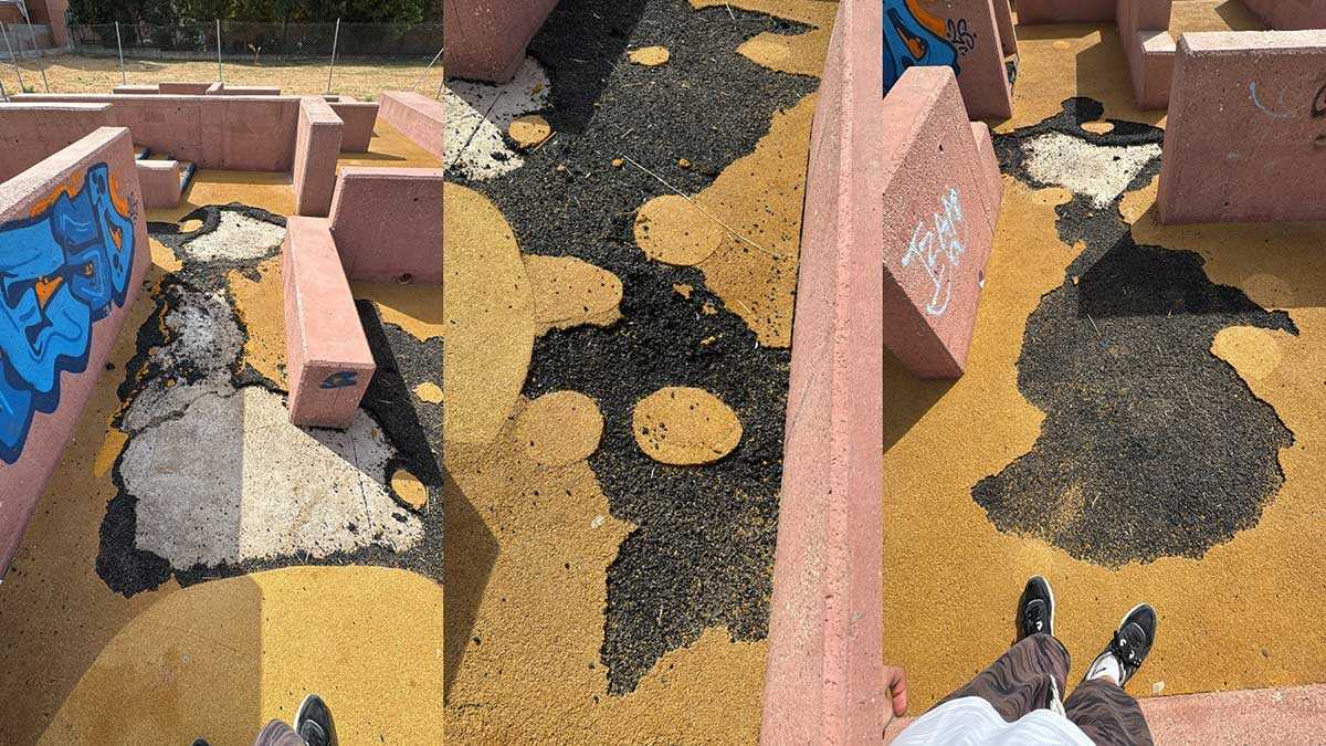 Actur’s Parkour Park vandalized: burned and lifted safety surfacing