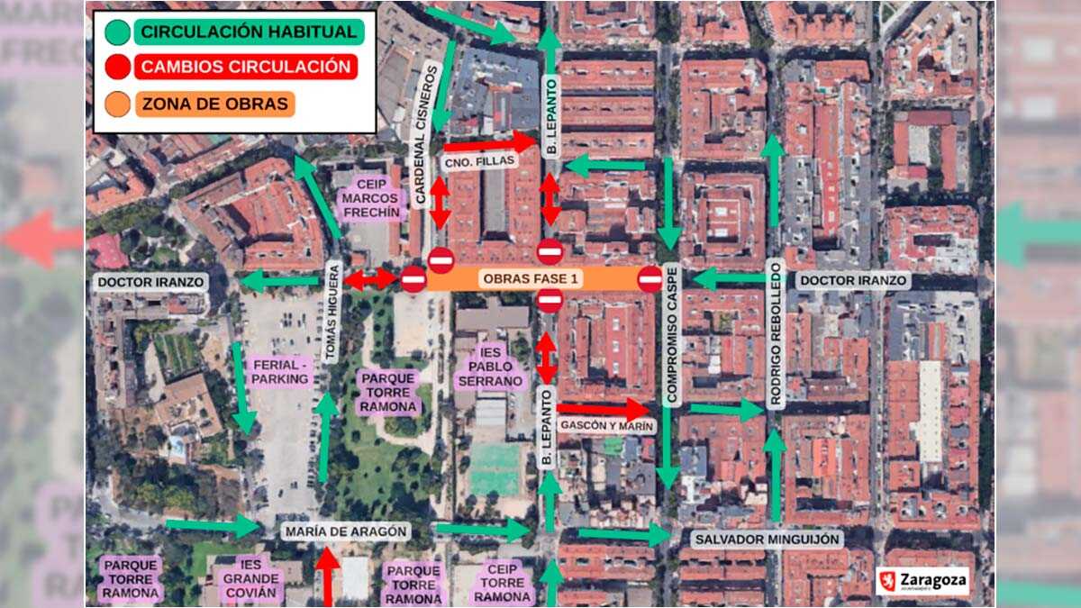 Doctor Iranzo Street works begin: traffic changes and Bus 44 detours in Las Fuentes