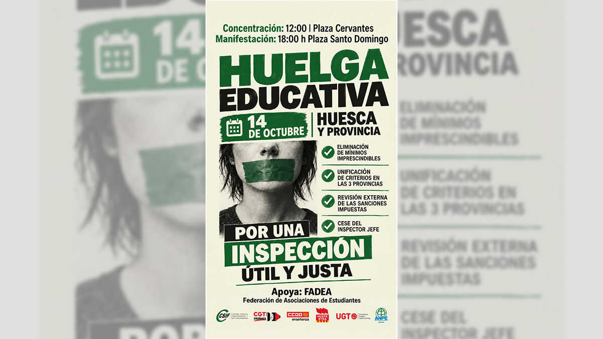 Huesca teachers to strike Wednesday over Education Inspectorate dispute: the reasons